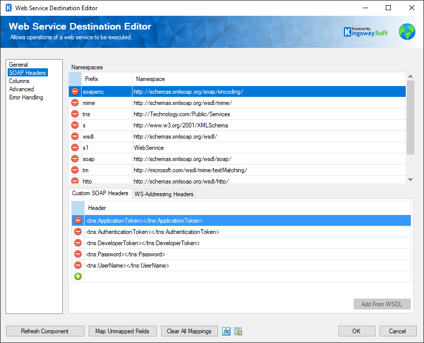 SSIS Web Service Destination - SOAP Headers Page